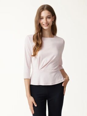 NWT OGL Cotton Lyocell Round Neck Tucked Top in barely pink